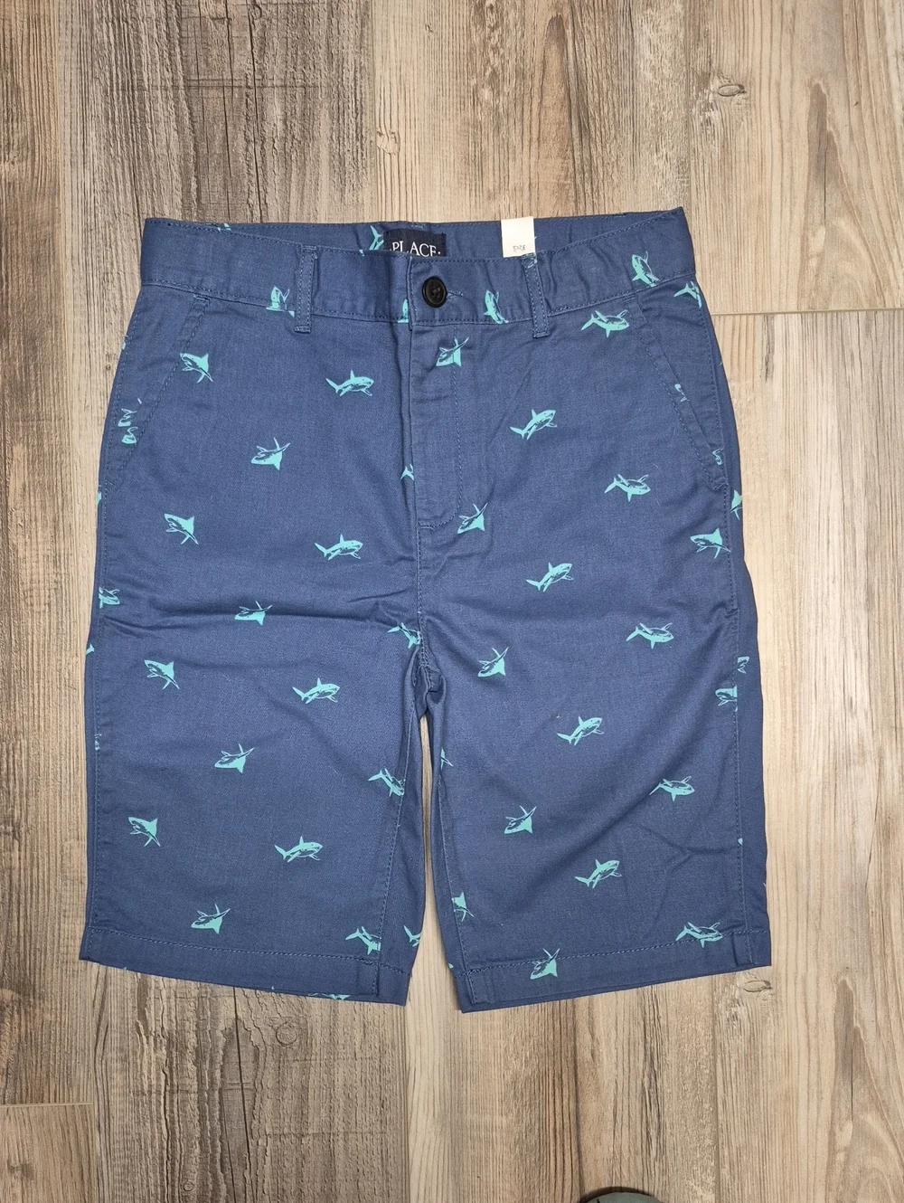 The Children's Place Navy Shorts with Aqua Shark Print
